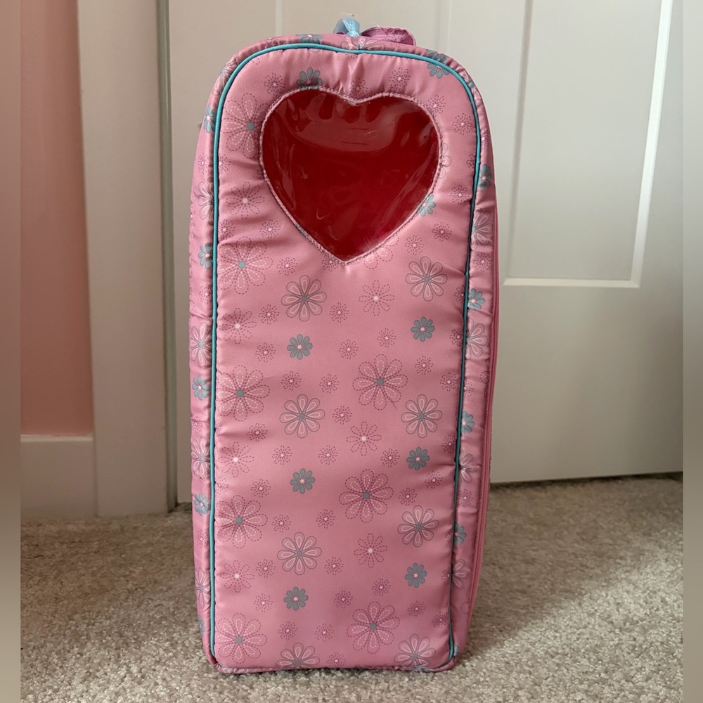 Pink Floral Doll Carrier w/ Heart Window for Our Generation / American Girl Doll